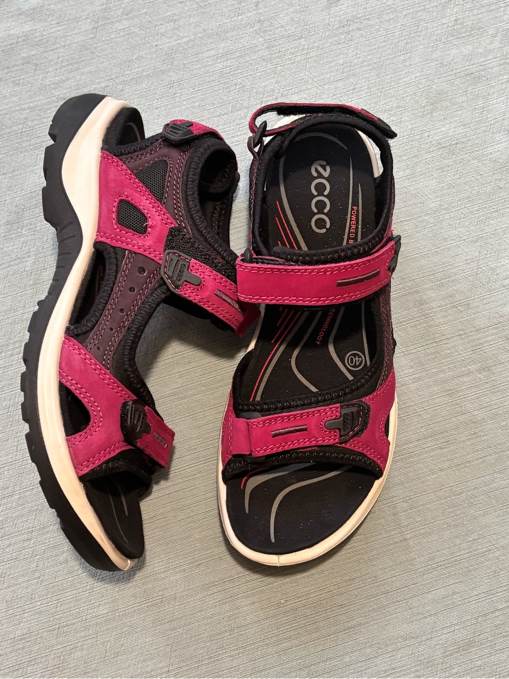Ecco Hot Pink and Black Outdoor Velcro Sandals Size 40 9-9.5